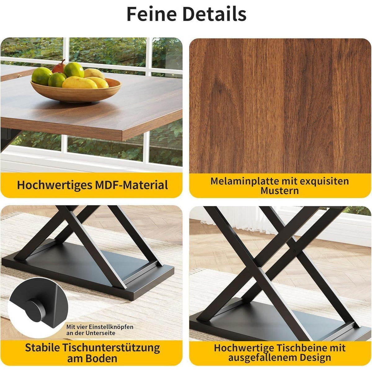 Ausziehbarer Esstisch Schwarz – Rechteckiger Küchentisch 120-160x80 cm