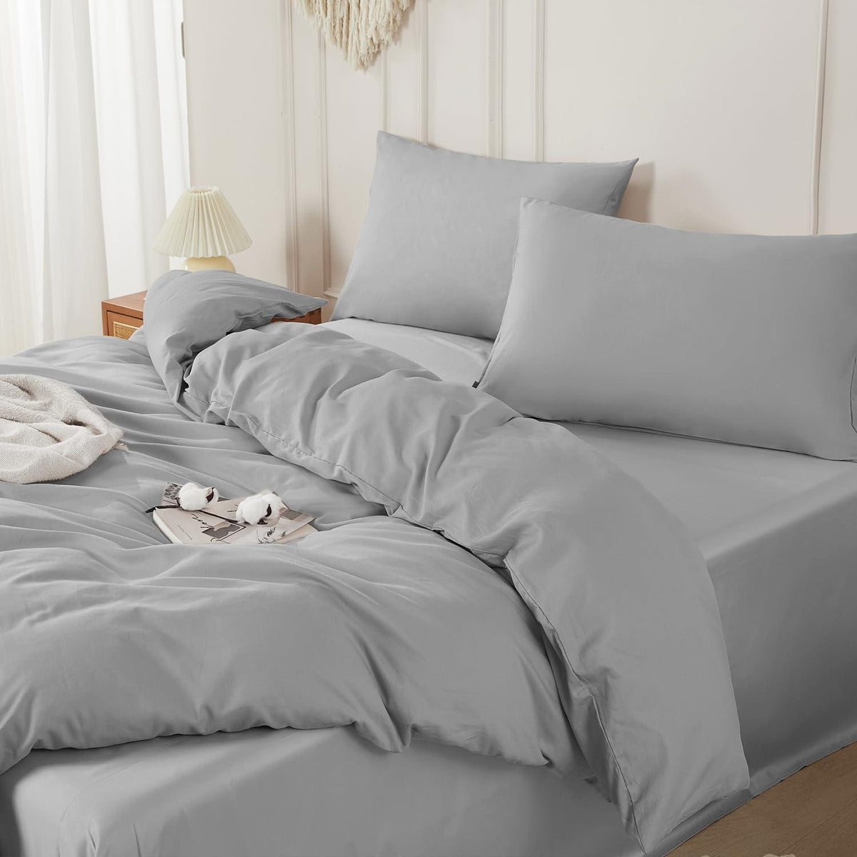 Baumwoll Bettwäsche Set 200x200 Grau | 3-teilig