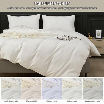 Weiche Baumwoll Bettwäsche Set 200x200 cm | 3-teilig, Weiß