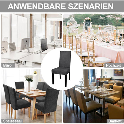 Stretch Stuhlhussen Sämischleder 6er Set Schwarz