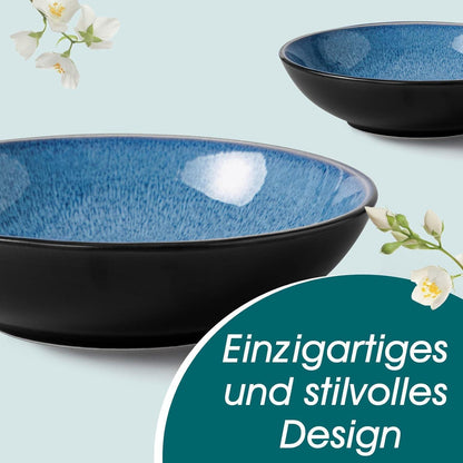 Steingut Geschirrset 24tlg für 6 Personen, Blau, Mediterranes Design
