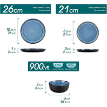 Steingut Geschirrset 18tlg für 6 Personen, Blau, Mediterranes Design