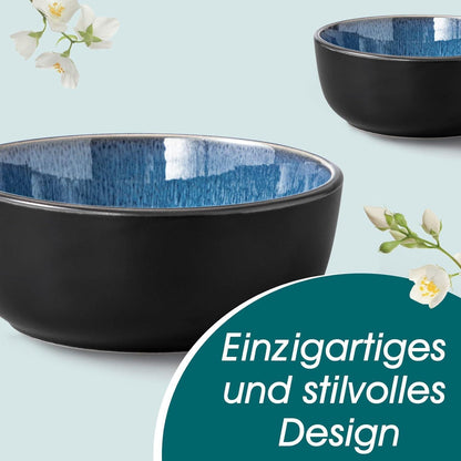 Steingut Geschirrset 18tlg für 6 Personen, Blau, Mediterranes Design