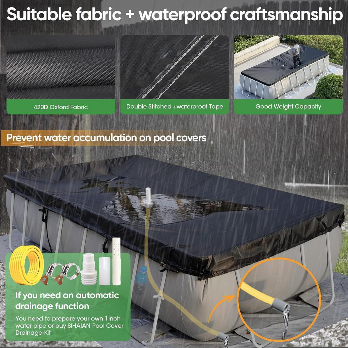 Rechteckige Poolabdeckung mit Stauraum, 244x488 cm, Schwarz