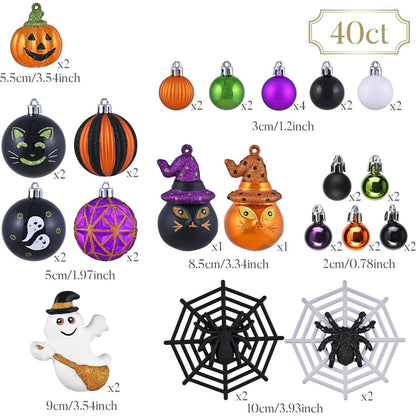Halloween Kugeln 40er Set bruchsicher mit Anhänger (M)