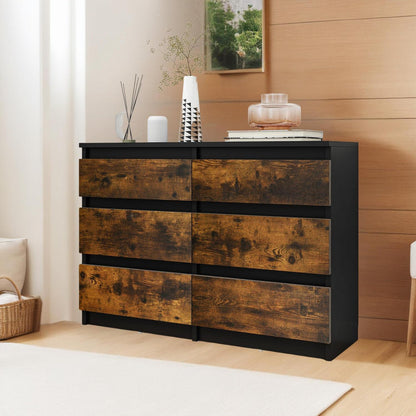Kommode mit 6 Schubladen – Schlafzimmerschrank Schwarz Rustikal Braun