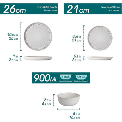 Steingut Geschirrset 36tlg für 12 Personen, Beige