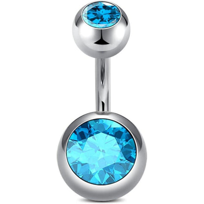 Bauchnabelpiercing Titan Silber 6-16mm Stablänge mit Rosa/Blau CZ