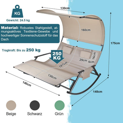 Doppelliege Outdoor bis 250 kg mit Sonnendach und Tasche