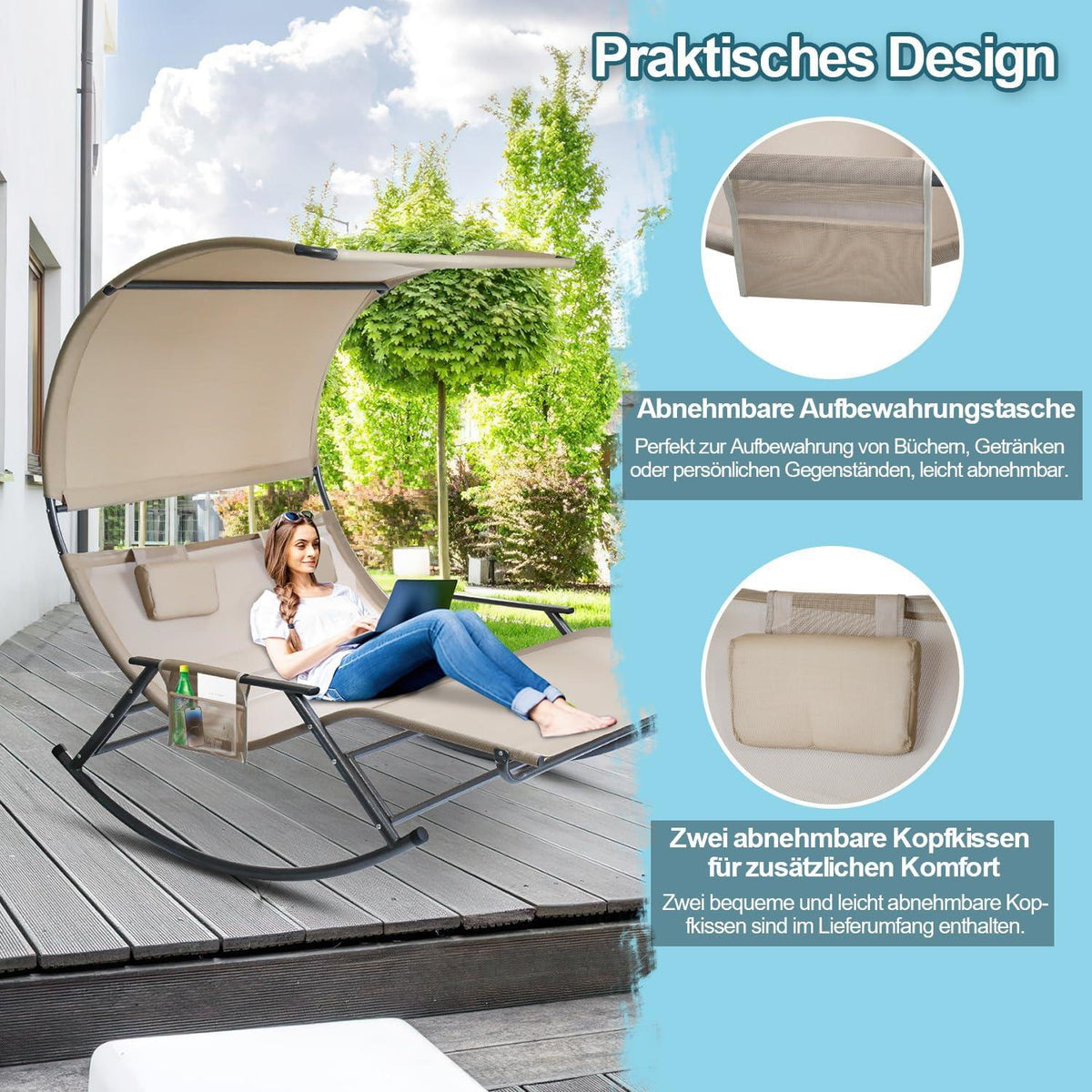 Doppelliege Outdoor Schaukelliege bis 250 kg Sonnenliege mit