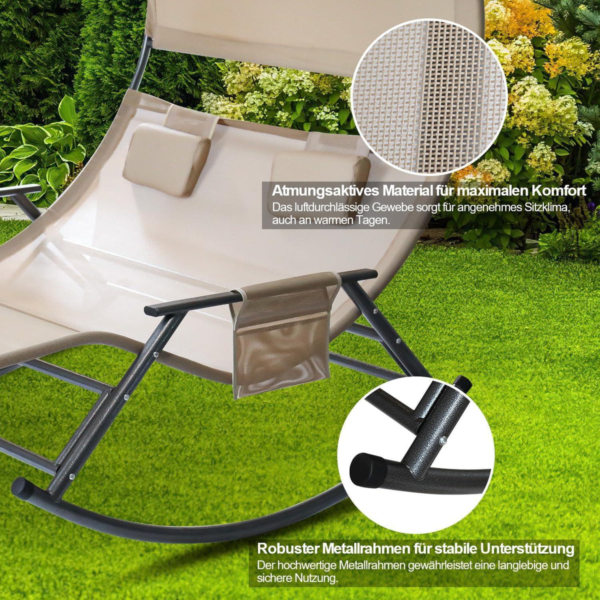 Doppelliege Outdoor Schaukelliege Sonnendach bis 250kg beige