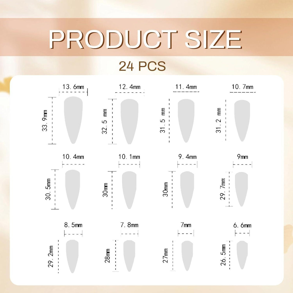 24 Stück Schwarze Stiletto Acrylnägel Lang Glänzend - Press