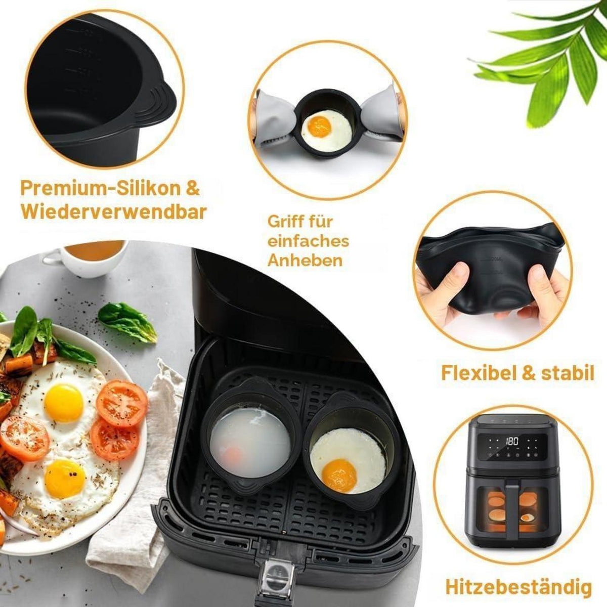 3x Silikon Eierform für Airfryer – Heißluftfritteuse Zubehör