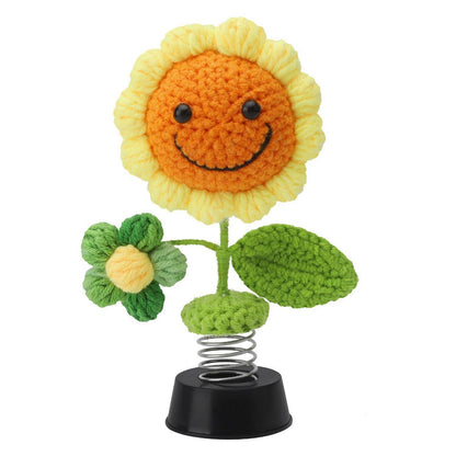 Gestrickte Sonnenblume Autodeko – Wackelfigur für Auto & Büro