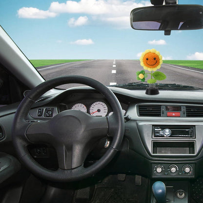 Gestrickte Sonnenblume Autodeko – Wackelfigur für Auto & Büro