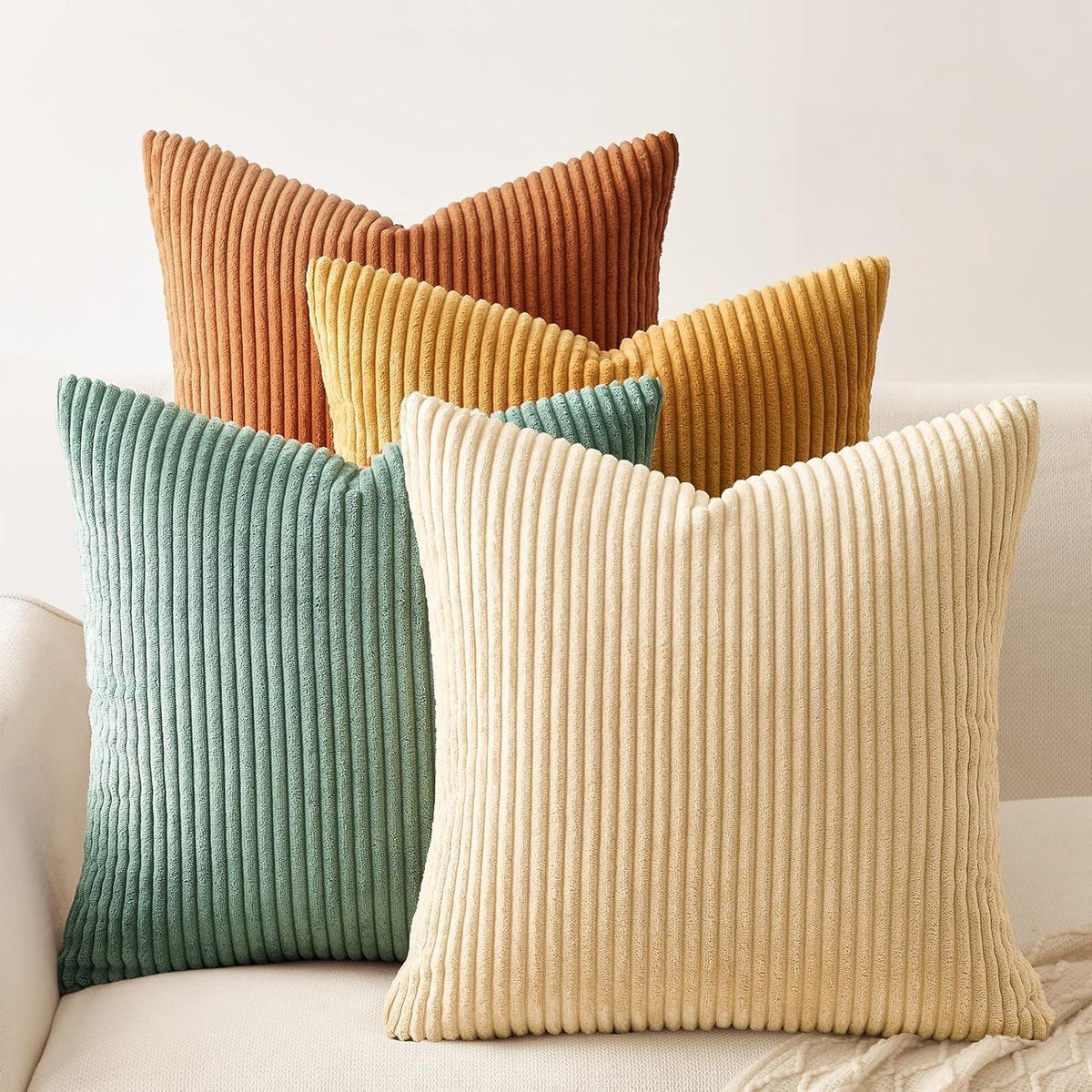 Kissenbezüge 4er Set Kordsamt Orange Blau 60x60 cm Farbverlauf