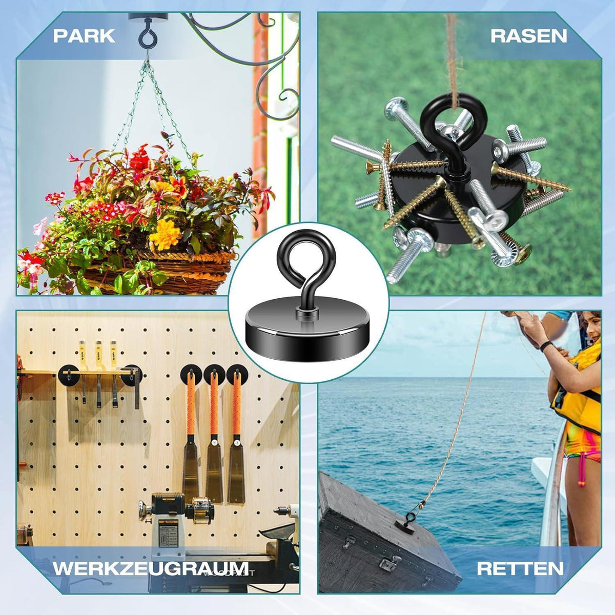 Neodym Magnet stark 220kg, 63.5mm Schwarz, Magnetfischen