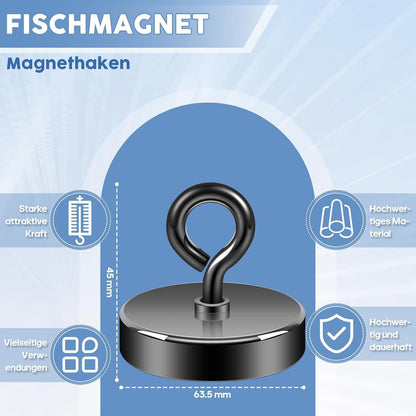 Neodym Magnet stark 220kg, 63.5mm Schwarz, Magnetfischen