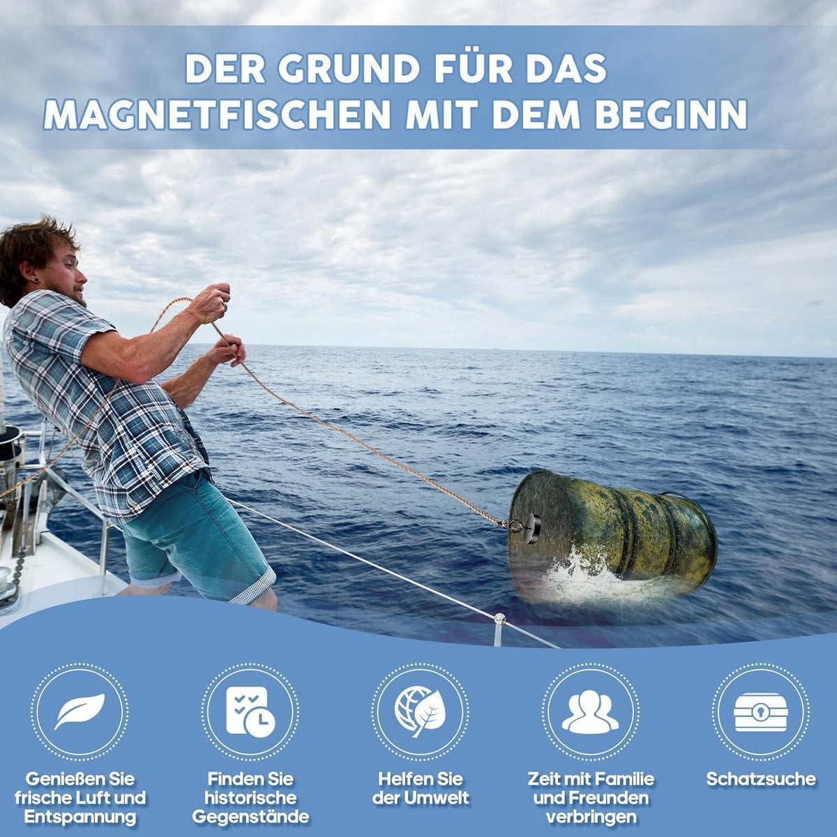 Neodym Magnet stark 220kg, 63.5mm Schwarz, Magnetfischen