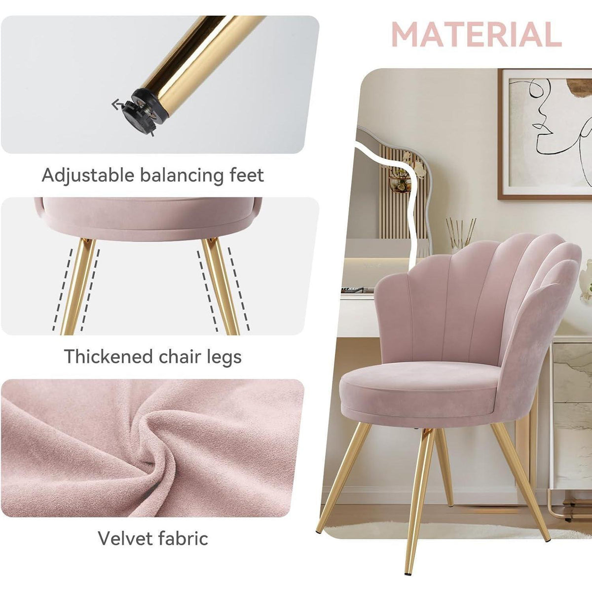 Samt Esszimmerstuhl mit Armlehnen | Rosa Akzentstuhl Modern