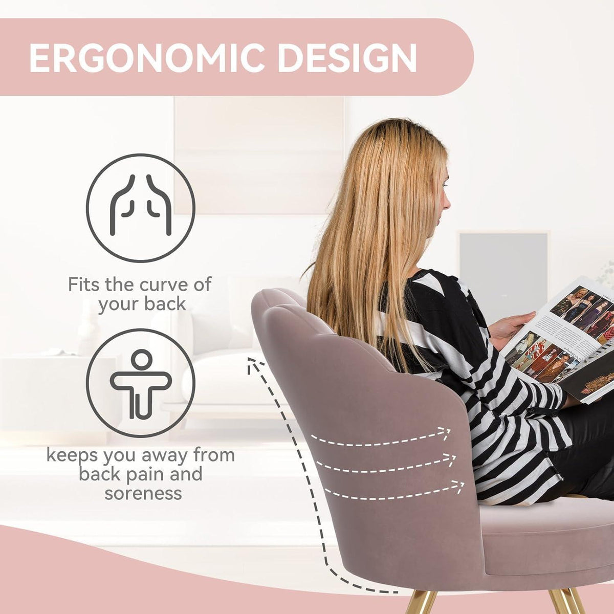 Samt Esszimmerstuhl mit Armlehnen | Rosa Akzentstuhl Modern