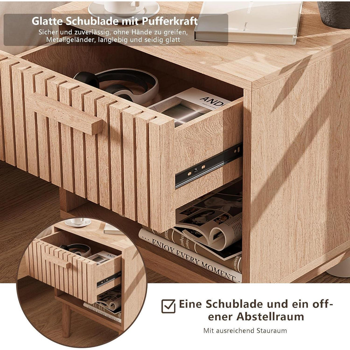 Nachtschrank 2er Set Boho Holz Natur mit Schublade