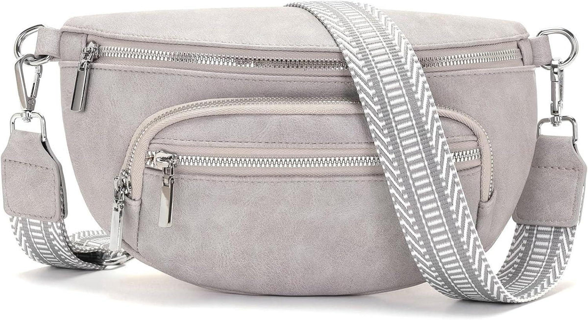 Kleine Bauchtasche Damen Beige Veganes Leder Umhängetasche Crossbody