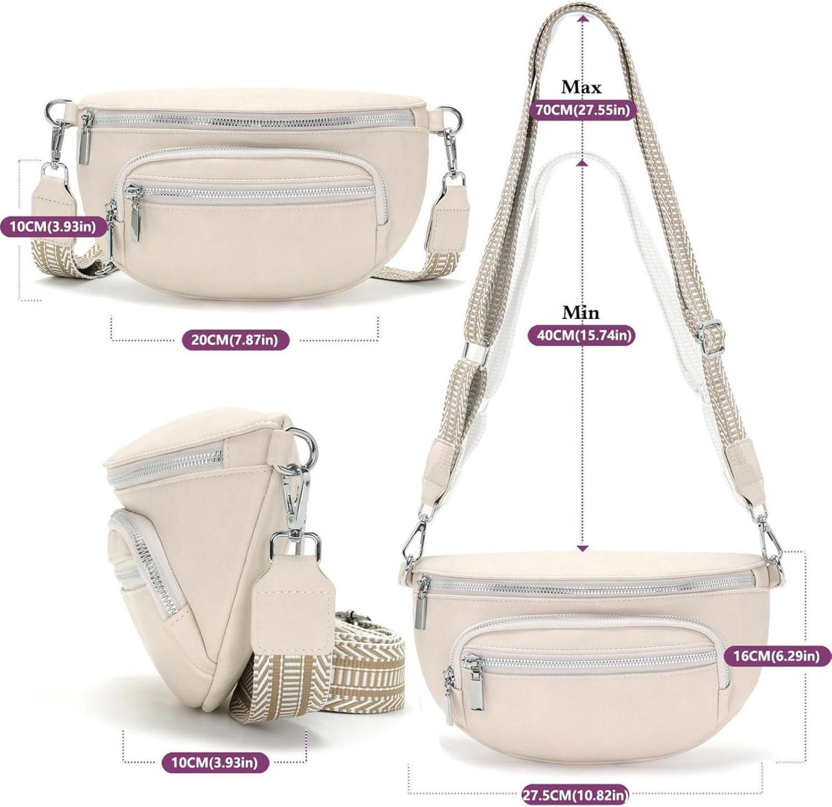 Kleine Bauchtasche Damen Beige Umhängetasche Vegan Leder
