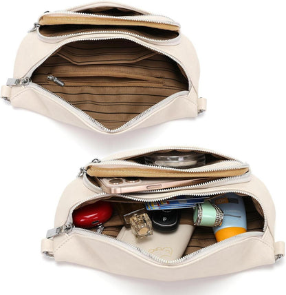 Sasrymnl Damen Bauchtasche Beige Umhängetasche Vegan Leder