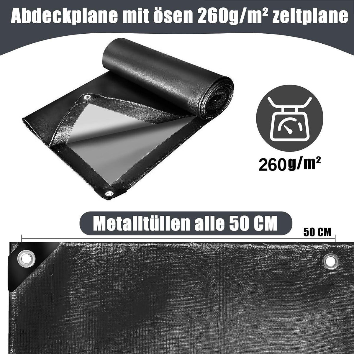 Schwarze Abdeckplane 3x6m – Robust, Wasserfest & Vielseitig