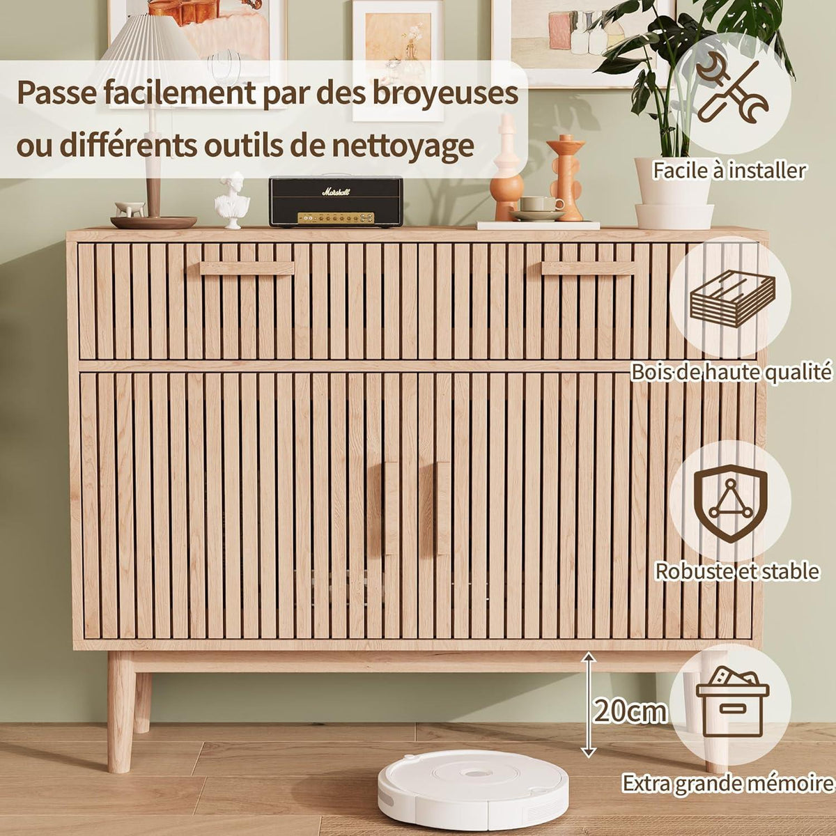 Holz Sideboard mit 2 Schubladen & 2 Türen – Küchenschrank & Anrichte