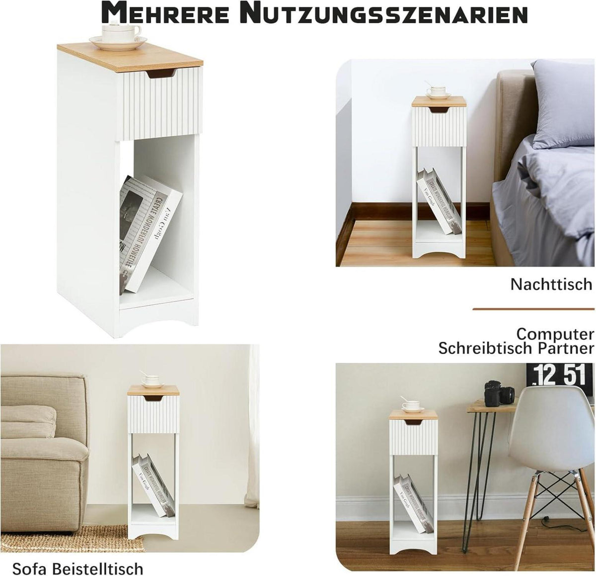 Weißer Nachttisch mit Schublade für Boxspringbett 20x35x60cm