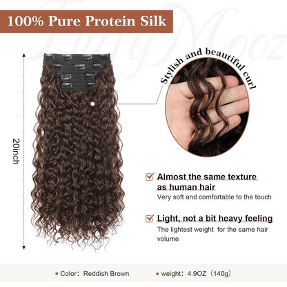 Lockige Haarverlängerung Rotbraun 50cm – Clip-in, Proteinseide