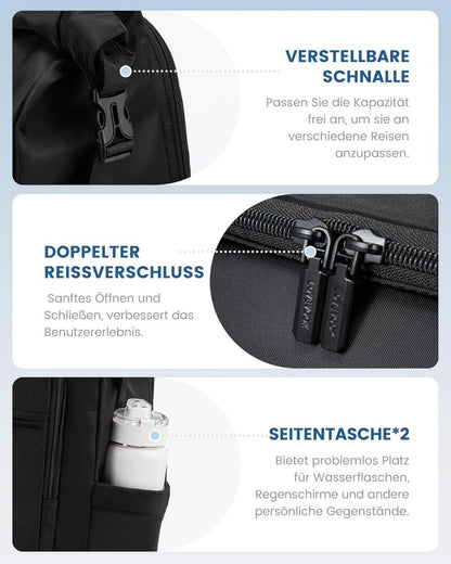 Rolltop Rucksack 15,6 Zoll Laptop Backpack Schwarz Wasserdicht