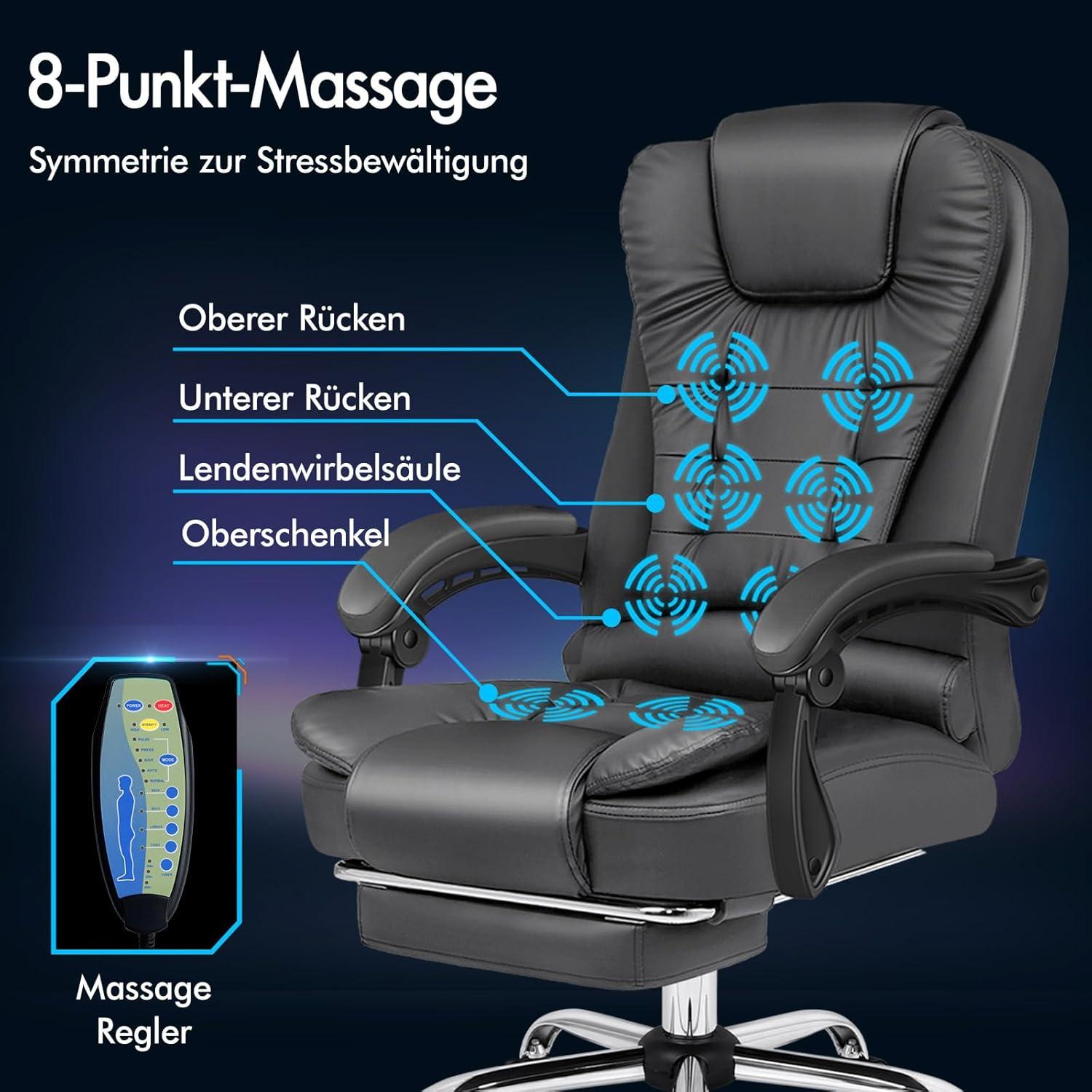 Ergonomischer Bürostuhl mit Wärmemassagefunktion und Leinenstoff - Grau