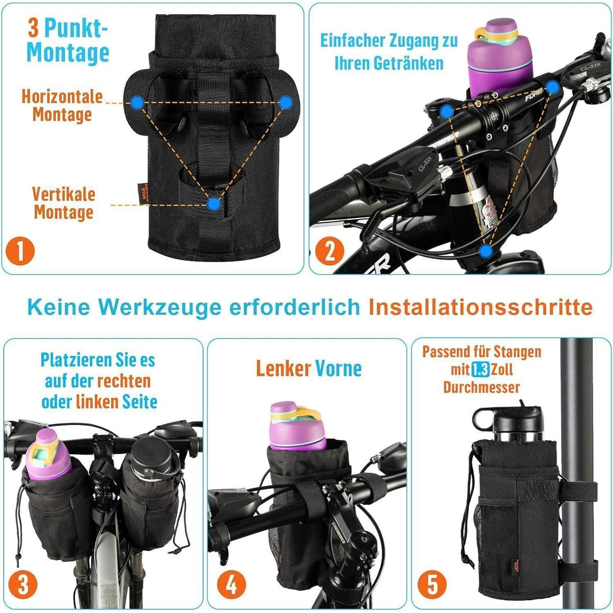 Fahrrad Getränkehalter 12-24oz, Ohne Schrauben, Universal
