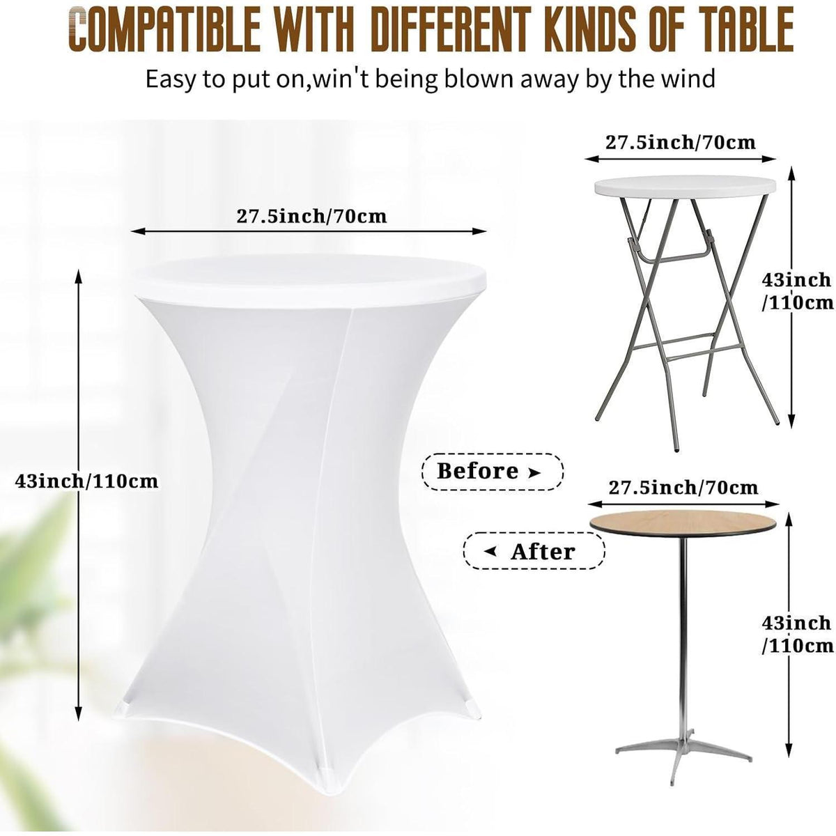 4er-Set Stehtisch Husse für Bistrotisch Ø 70-75 cm Weiß