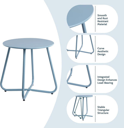 Kleiner Outdoor Gartentisch Metall Rund Wetterfest Terrasse Grau Blau