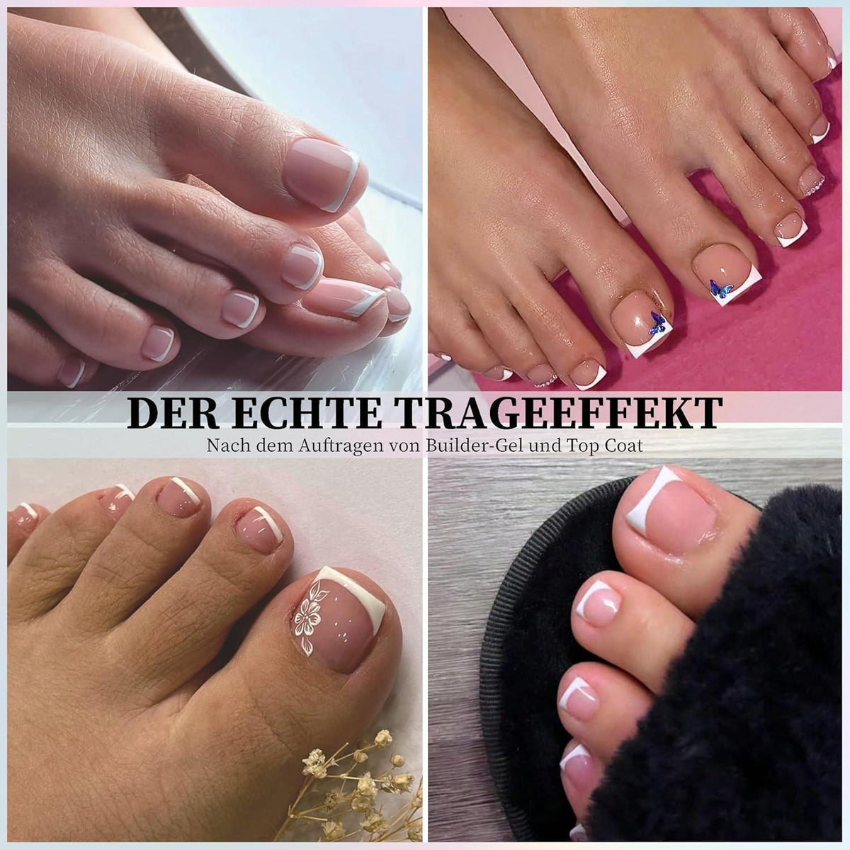 120er Set Französische Falsche Zehennägel – Natürlicher Look & DIY Pediküre