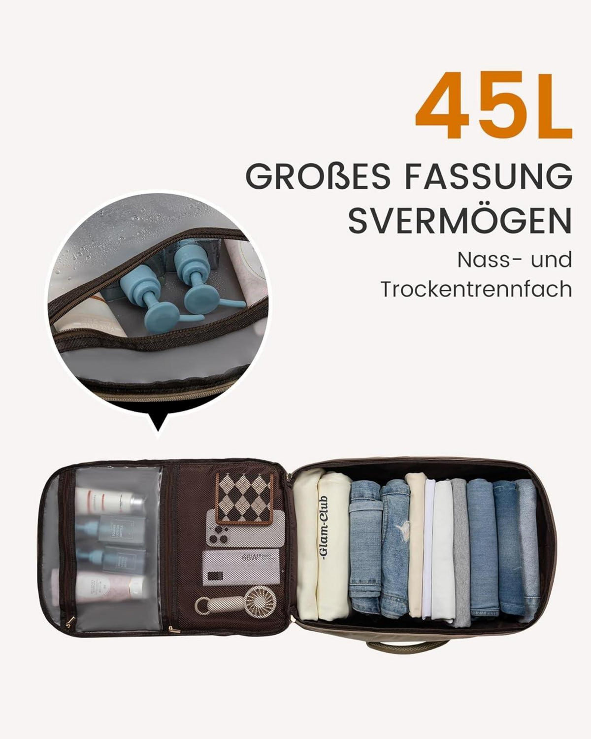 Handgepäck Rucksack 50L für 17,3 Zoll Laptop Beige Khaki