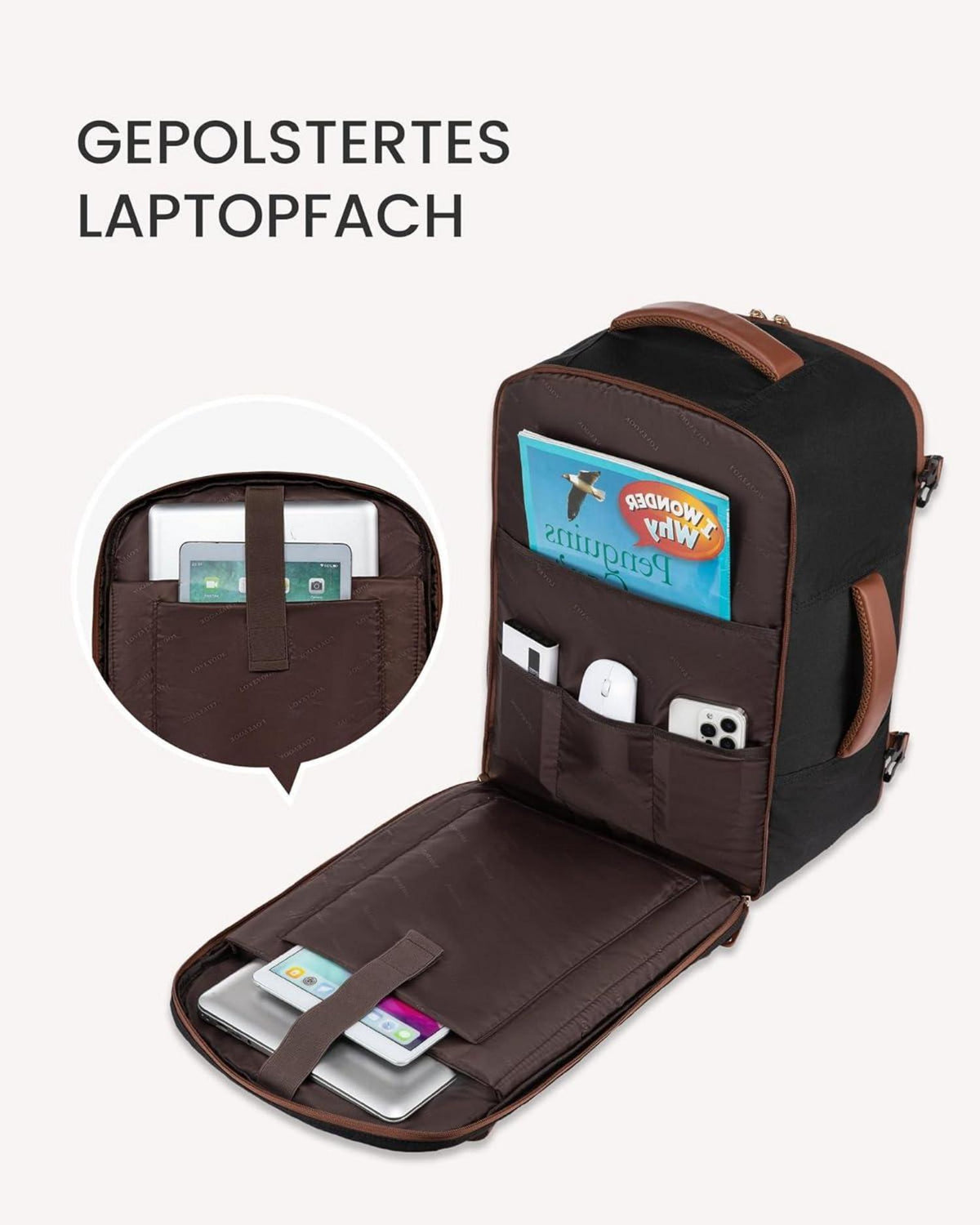 Handgepäck Rucksack 40L Reise Damen 17,3 Zoll Laptopfach Backpack