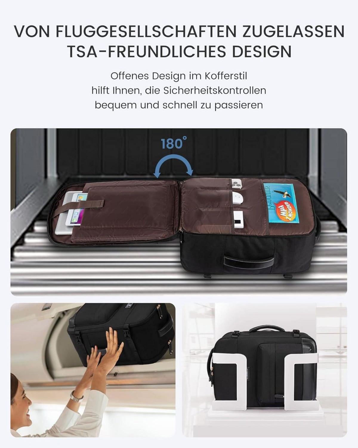 LOVEVOOK Rucksack Handgepäck 45L Cabin Bag für Reise Schwarz