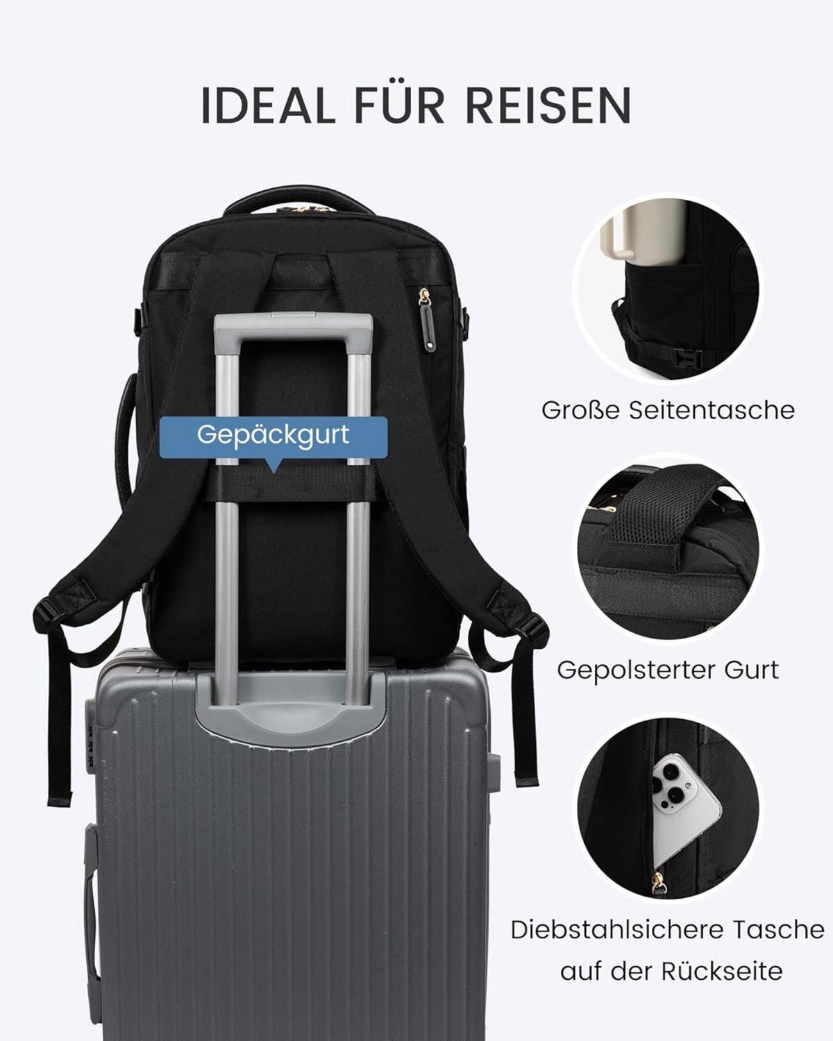 Handgepäck Rucksack 40L 17,3 Zoll Laptop Reise Weekender Business