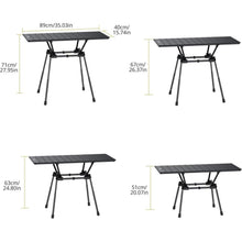 Aluminium Campingtisch klappbar, 4 Höhen, 88x40cm, Schwarz
