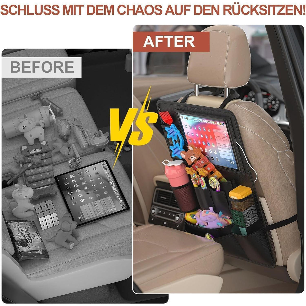 Autositz Organizer mit Tablet-Fach & 10 Taschen – Schwarz