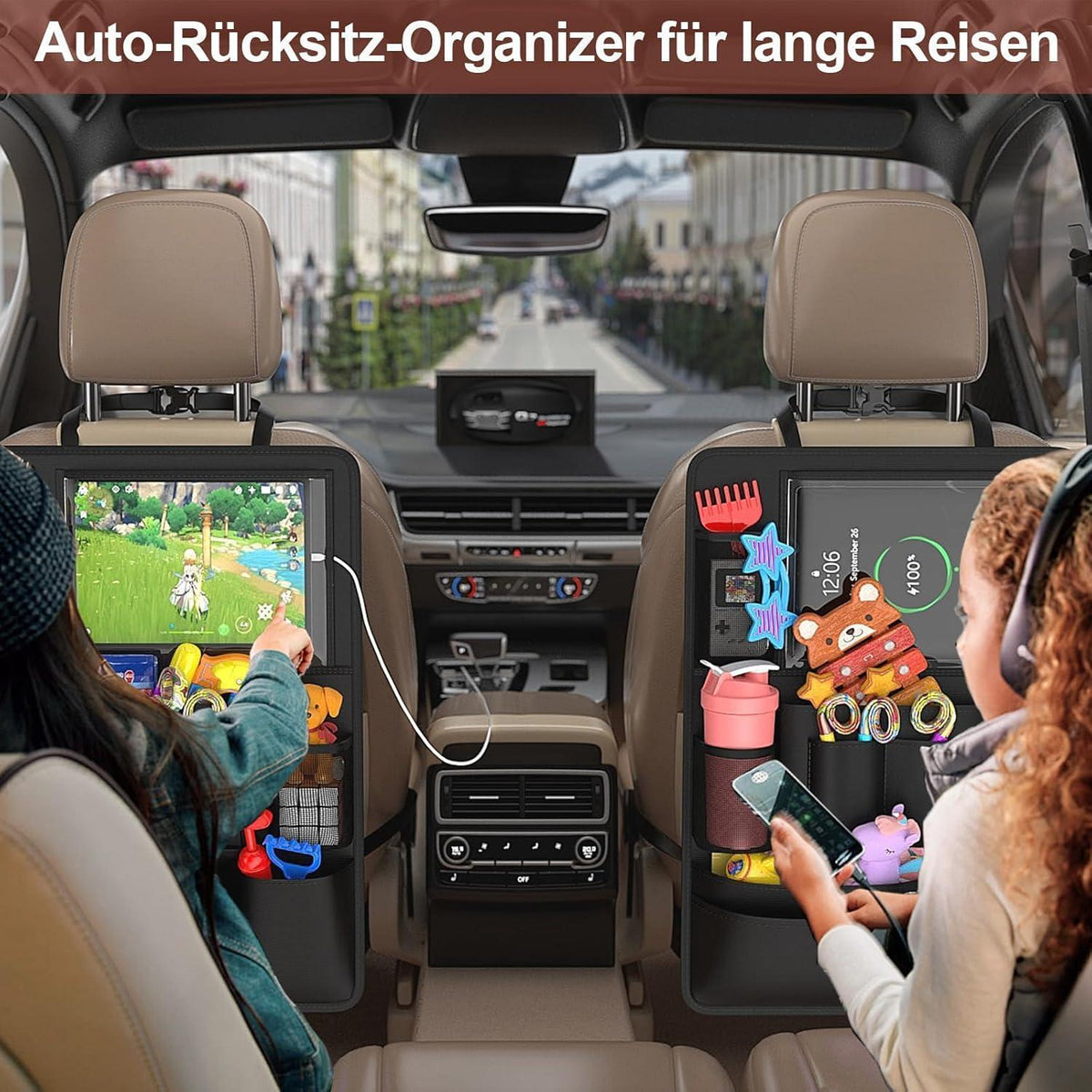Autositz Organizer mit Tablet-Fach & 10 Taschen – Schwarz