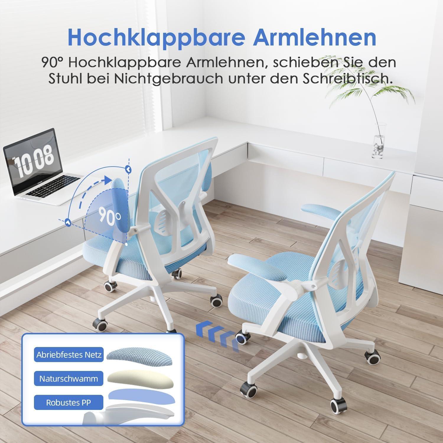 Ergonomischer Bürostuhl mit Lendenwirbelstütze, Atmungsaktiv, Blau
