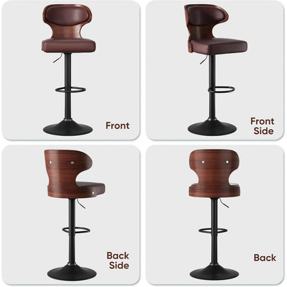 Barhocker 4er Set mit Rückenlehne und Fußstütze, drehbar, Nussbaumholz Braun