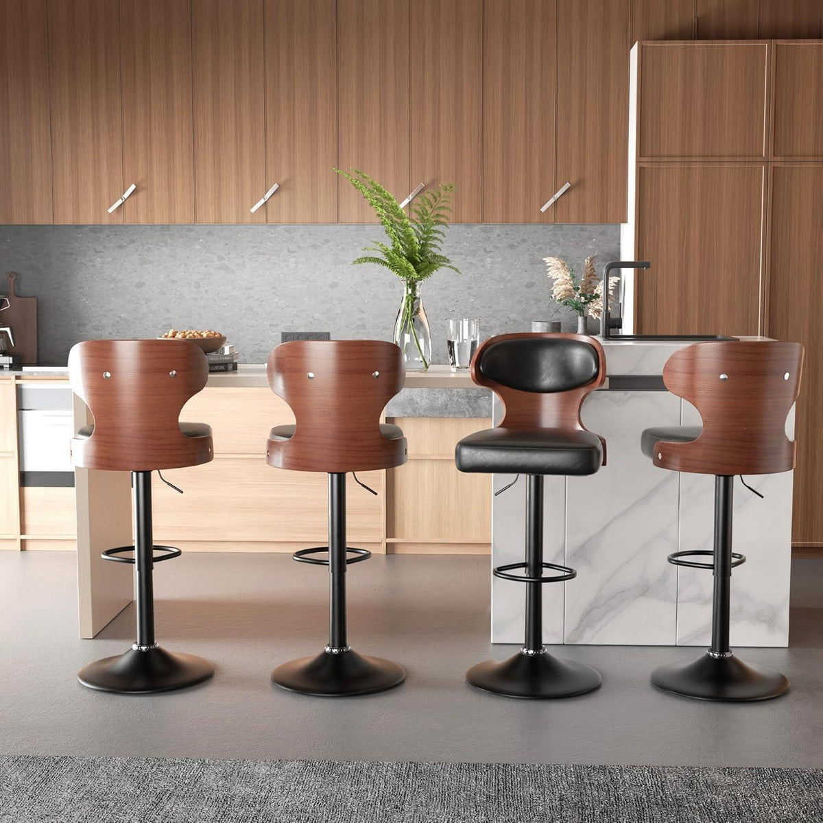 Hawthyhome Barhocker 4er Set Schwarz Nussbaumholz mit Rückenlehne