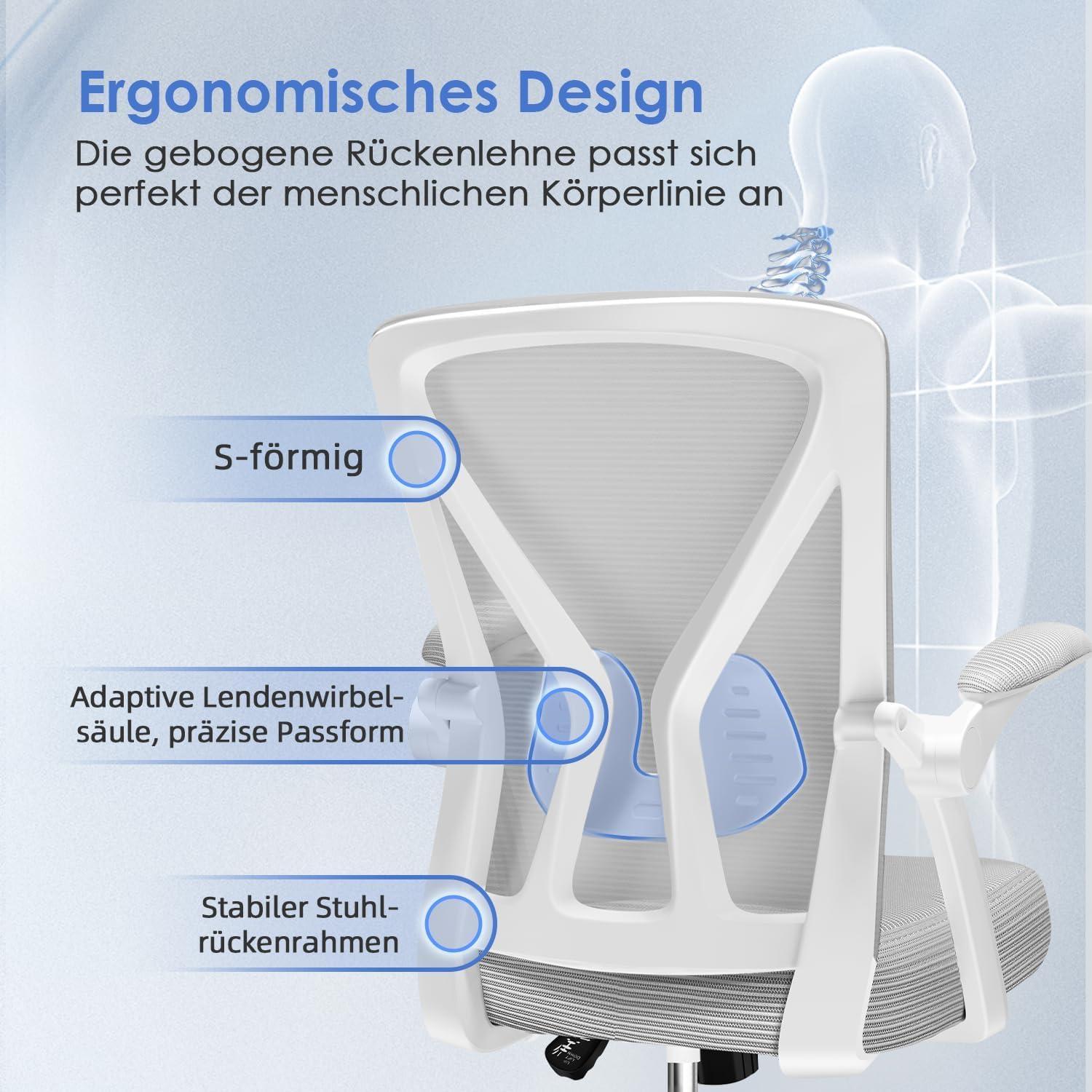 Ergonomischer Bürostuhl mit Lendenwirbelstütze und Atmungsaktiver Rückenlehne